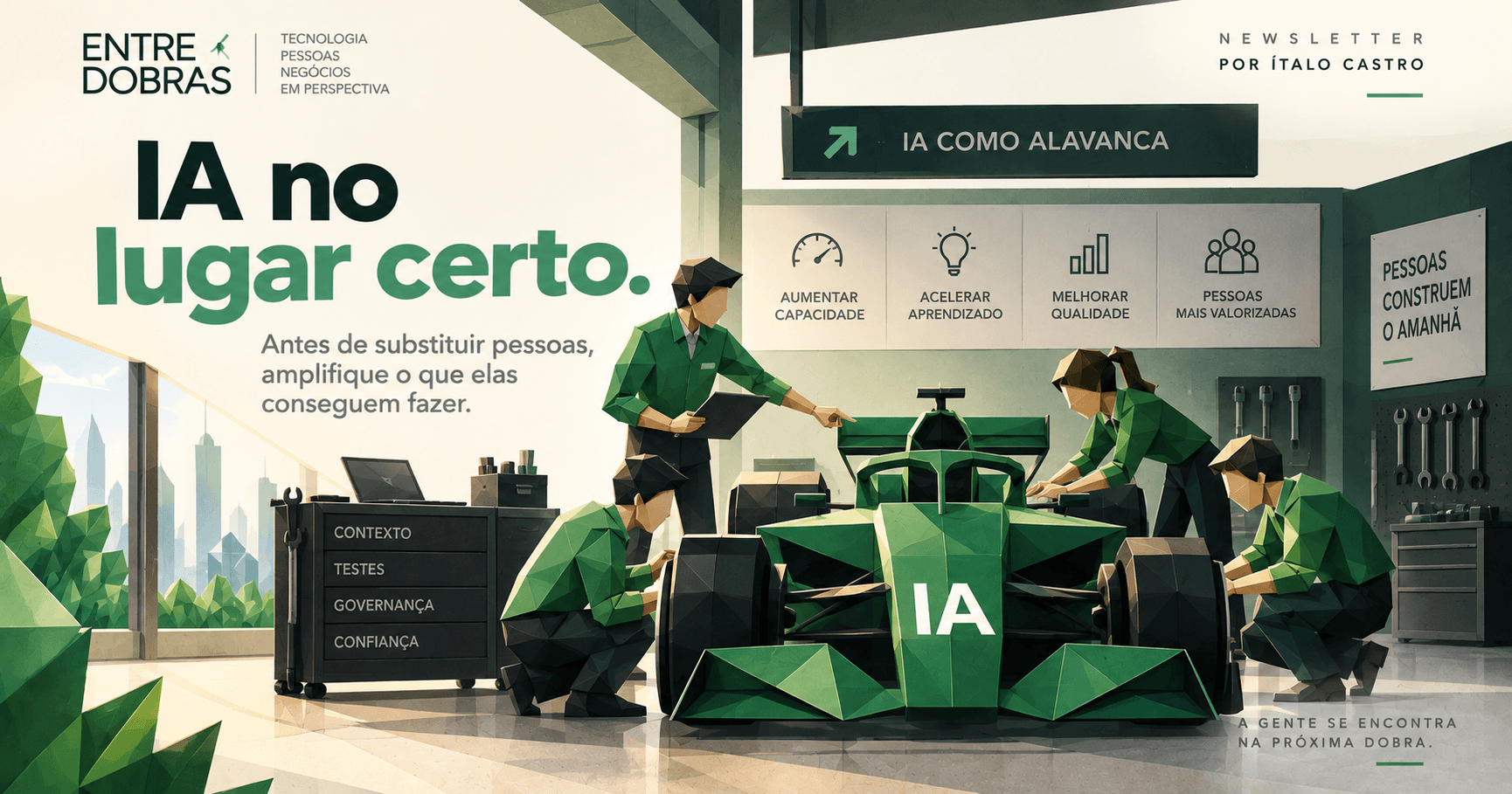 Imagem de abertura do artigo “A IA não deveria começar pelas demissões”